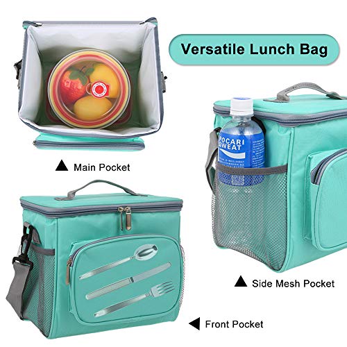 esonmus Bolsa Térmica Comida 10L, Termica Porta Alimentos con Correa Nevera Portatil Bolsa de Almuerzo para Adulto Babe Niños Trabajo Escuela Viaje Hombre Mujere (Verde)