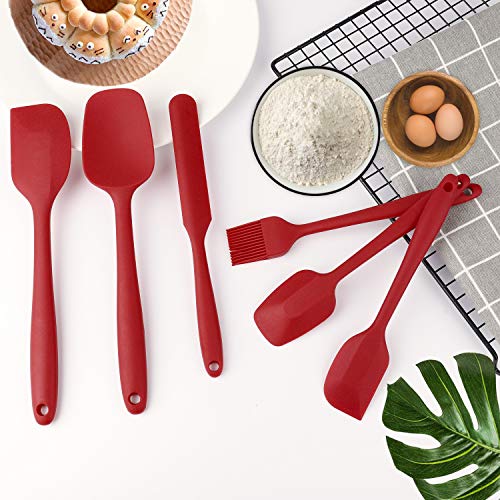 Espátulas de Silicona Paleta Utensilios Cocina, Protección del Medio Ambiente,Antiadherente, Resistente al Calor, 6 Piezas (Rojo)