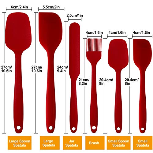 Espátulas de Silicona Paleta Utensilios Cocina, Protección del Medio Ambiente,Antiadherente, Resistente al Calor, 6 Piezas (Rojo)