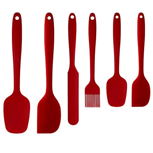 Espátulas de Silicona Paleta Utensilios Cocina, Protección del Medio Ambiente,Antiadherente, Resistente al Calor, 6 Piezas (Rojo)