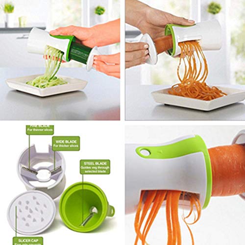 Espiralizador De Verduras, Sboly Spiralizer Vegetal con Contenedor, Espaguetis De Calabacin, Cortador Manual, para Triturar, Tallarines, Cintas O Fideos