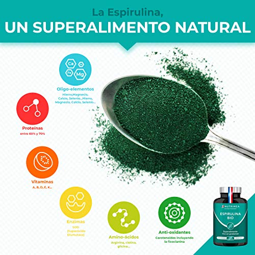 Espirulina Ecológica Suministro para 6 Meses | 540 Comprimidos de 500mg | 100% BIO Vegano | Ideal Deporte Musculación Detox Antioxidante Subir Defensas | Rico en Vitaminas Proteínas y Oligoelementos