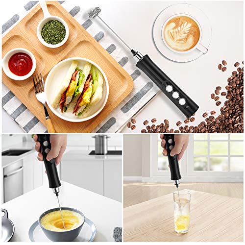 Espumador de Leche 5 en 1 JORLAI Máquina de Espuma Eléctrica de Mano 3 Velocidades Batidora de Café Recargable USB de Bajo Ruido Batidora de Mantequilla de Chocolate Caliente con Aguja de Patrón