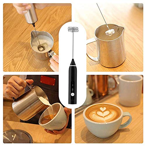 Espumador Leche Electrico, KIPIDA USB Batidor de Leche de Acero Inoxidable Cabeza Doble del Batidor la Primavera Espumador Leche 2 en 1 Batidora para Café,Cappuccino,Nata,Leche,Huevos, 3 Velocidades