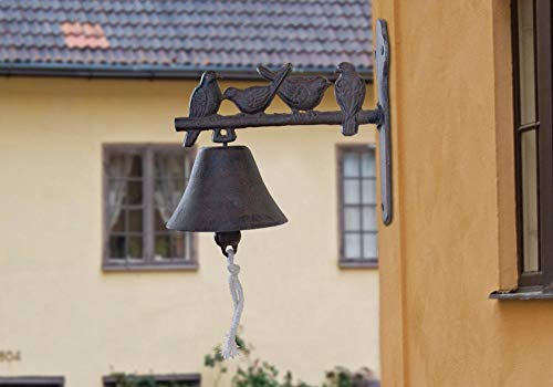 Esschert Design Türglocke Vogelmotive, Türklingel, Wandglocke, mit Klöppel, rötliches Gusseisen, mit Vogelelementen