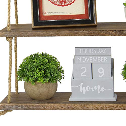 Estante colgante de madera | Estantería de cuerda montada en la pared | Estante Boho Chic | Repisa rústica de cuerda de yute | Accesorios incluidos | M&W 2 Tier