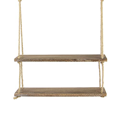 Estante colgante de madera | Estantería de cuerda montada en la pared | Estante Boho Chic | Repisa rústica de cuerda de yute | Accesorios incluidos | M&W 2 Tier