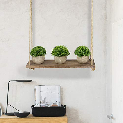 Estante colgante de madera | Estantería de cuerda montada en la pared | Estante Boho Chic | Repisa rústica de cuerda de yute | Accesorios incluidos | M&W 1 Tier