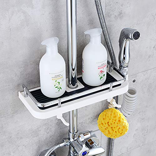 Estante de Ducha para Barra de Ducha, RenFox Estante de Almacenamiento de Ducha Ajustable Estantería de Baño Sin Taladrar Soporte Organizador de Ducha para Champú Jabón con 2 Gancho