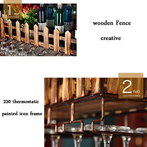 Estante para vino Metal Montado en la pared Hierro forjado Retro Botella de vino de madera Barra para estantería Artesanía Colgante Contador Portavasos Valla Estante para copas para restaurantes bar