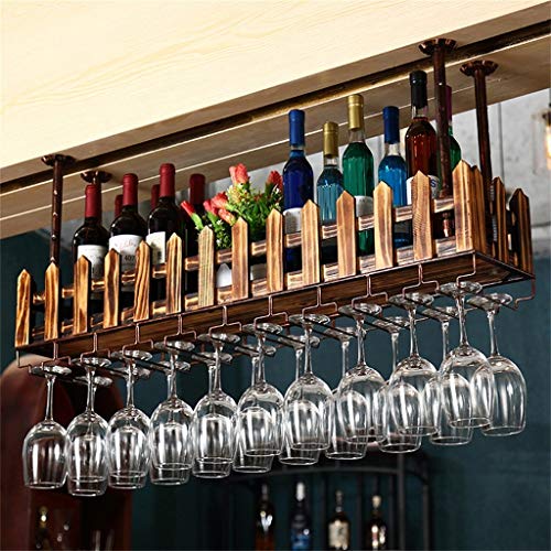Estante para vino Metal Montado en la pared Hierro forjado Retro Botella de vino de madera Barra para estantería Artesanía Colgante Contador Portavasos Valla Estante para copas para restaurantes bar