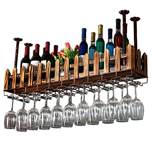 Estante para vino Metal Montado en la pared Hierro forjado Retro Botella de vino de madera Barra para estantería Artesanía Colgante Contador Portavasos Valla Estante para copas para restaurantes bar