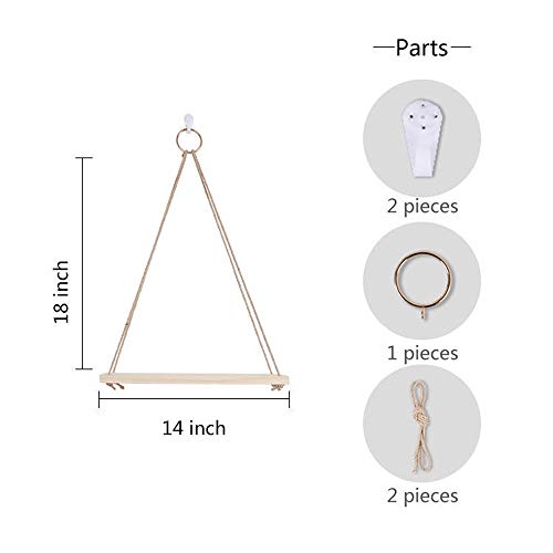 Estantería de pared de madera flotante, estantería colgante, estantería para especias con yute, para cocina, salón, dormitorio