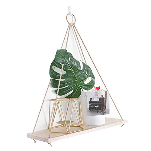 Estantería de pared de madera flotante, estantería colgante, estantería para especias con yute, para cocina, salón, dormitorio