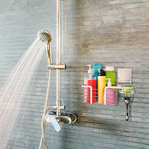 Estantería para la ducha de acero inoxidable sin taladros | Organizador multifuncional antideslizante con adhesivos mágicos | Estante de baño con pegatinas mágicas de almacenamiento