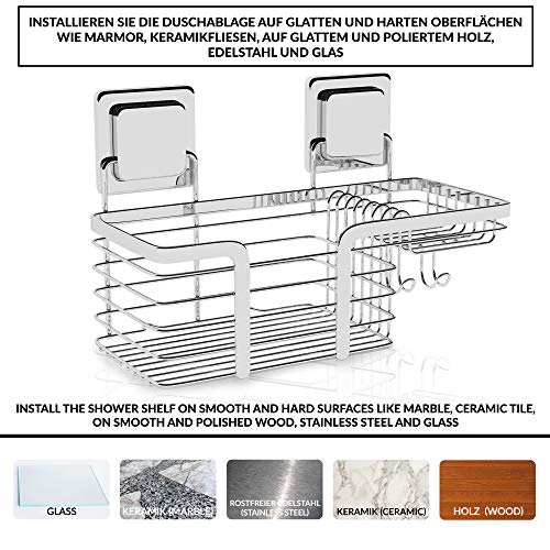 Estantería para la ducha de acero inoxidable sin taladros | Organizador multifuncional antideslizante con adhesivos mágicos | Estante de baño con pegatinas mágicas de almacenamiento