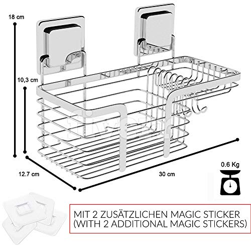 Estantería para la ducha de acero inoxidable sin taladros | Organizador multifuncional antideslizante con adhesivos mágicos | Estante de baño con pegatinas mágicas de almacenamiento