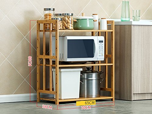Estantes de cocina Estante de la cocina Piso Horno microondas Estante 3 pisos Estante de almacenaje de utensilios de cocina Panadería de bambú (Tamaño: 70 * 38 * 80CM) Unidades de estanterías