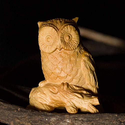 Estatuas para jardín Figuras de colección Adornos Estatuas Esculturas Boj Tallado en Madera Búho Tallado Artesanías Regalo Llavero Colgante