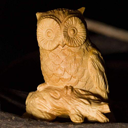 Estatuas para jardín Figuras de colección Adornos Estatuas Esculturas Boj Tallado en Madera Búho Tallado Artesanías Regalo Llavero Colgante