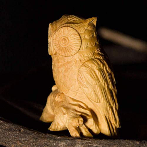Estatuas para jardín Figuras de colección Adornos Estatuas Esculturas Boj Tallado en Madera Búho Tallado Artesanías Regalo Llavero Colgante