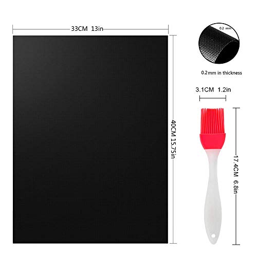 Esteras de barbacoa 40 * 33cm, 6 Piezas Láminas de Parrilla para Barbacoas, Grill Mats Antiadherentes con 2 Pinceles. Resistente al Calor y Reutilizable. Ideal para Horno, BBQ, Parrilla