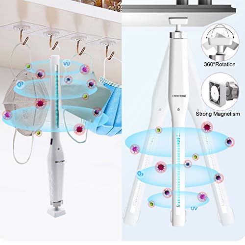 Esterilizador de Luz UVC Lámpara de Desinfección Portátil Purificador de Aire de Mano Varita Led Anti Bacteriana Ultravioleta para el Hogar área de Mascotas Oficina Hotel Coches (Blanco, UVC+Ozono)