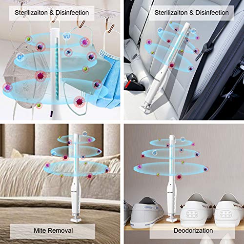 Esterilizador de Luz UVC Lámpara de Desinfección Portátil Purificador de Aire de Mano Varita Led Anti Bacteriana Ultravioleta para el Hogar área de Mascotas Oficina Hotel Coches (Blanco, UVC+Ozono)