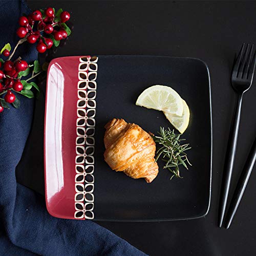 Estilo occidental negro rojo simple personalidad retro cerámica redonda pequeña placa cuadrada vajilla doméstica plato plato placa occidental