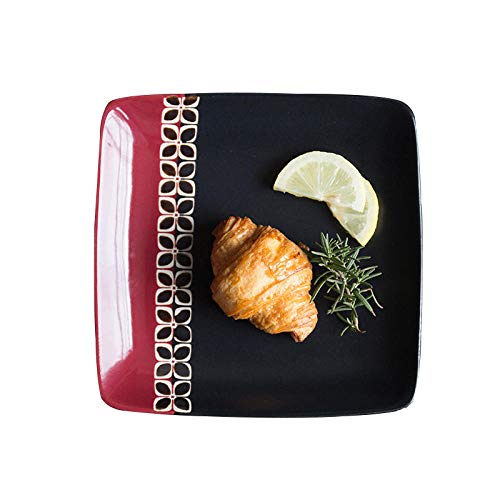 Estilo occidental negro rojo simple personalidad retro cerámica redonda pequeña placa cuadrada vajilla doméstica plato plato placa occidental