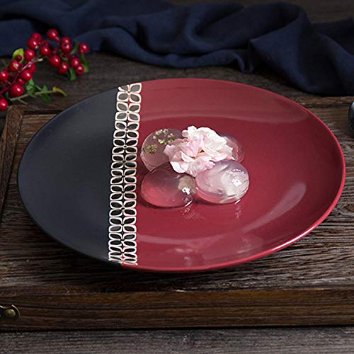 Estilo occidental negro rojo simple personalidad retro cerámica redonda pequeña placa cuadrada vajilla doméstica plato plato placa occidental