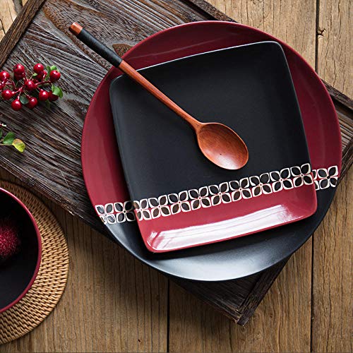 Estilo occidental negro rojo simple personalidad retro cerámica redonda pequeña placa cuadrada vajilla doméstica plato plato placa occidental