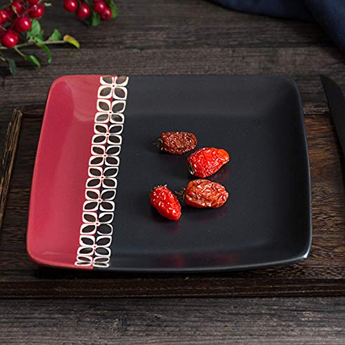 Estilo occidental negro rojo simple personalidad retro cerámica redonda pequeña placa cuadrada vajilla doméstica plato plato placa occidental