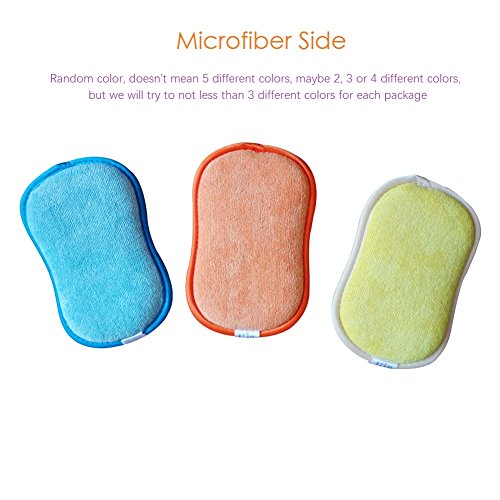 Estropajo Estropajo de cocina de doble cara esponjas de microfibra antibacteriano sin olor Dish Scrubber Cepillo, ideal para antiadherente sartenes ollas, pack de 5 colores al azar.