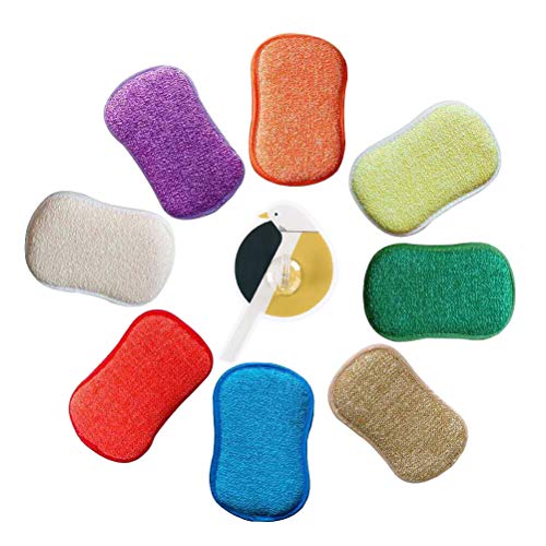 Estropajo Estropajo de cocina de doble cara esponjas de microfibra antibacteriano sin olor Dish Scrubber Cepillo, ideal para antiadherente sartenes ollas, pack de 5 colores al azar.