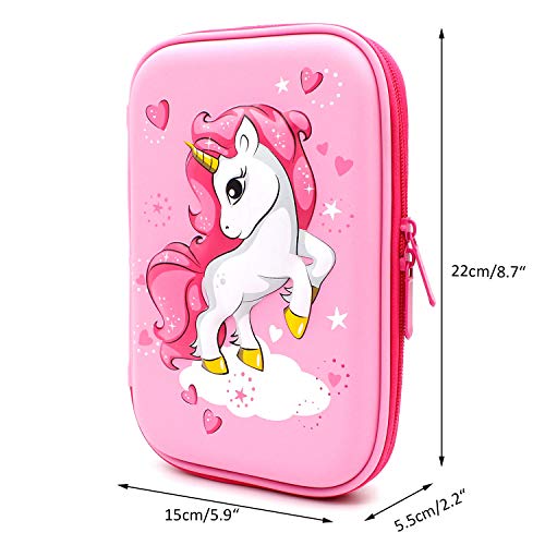 Estuche con diseño de unicornio volador en relieve, caja de suministros para la escuela grande con compartimentos, bolsa para lápices de papelería para niñas y niños, color rosa claro