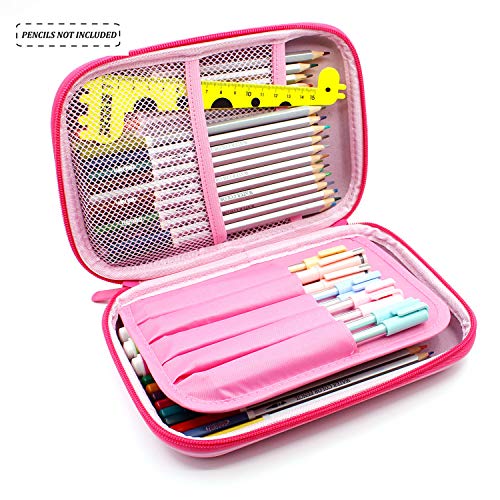 Estuche con diseño de unicornio volador en relieve, caja de suministros para la escuela grande con compartimentos, bolsa para lápices de papelería para niñas y niños, color rosa claro