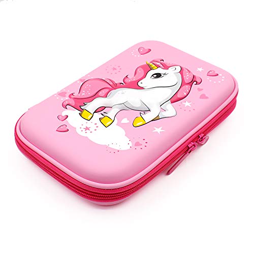 Estuche con diseño de unicornio volador en relieve, caja de suministros para la escuela grande con compartimentos, bolsa para lápices de papelería para niñas y niños, color rosa claro