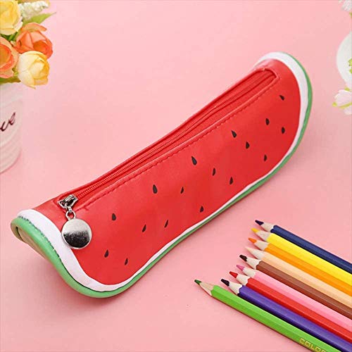Estuche de lápices con forma de fruta de 3 piezas, estuche para estudiantes creativos, estuche de papelería de PU, estuche de cosméticos para maquillaje (naranja, kiwi, sandía)