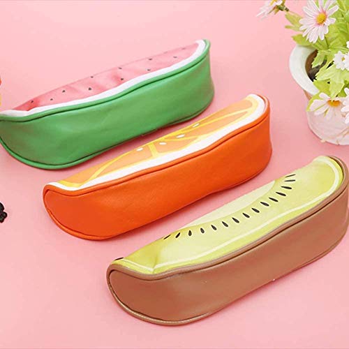 Estuche de lápices con forma de fruta de 3 piezas, estuche para estudiantes creativos, estuche de papelería de PU, estuche de cosméticos para maquillaje (naranja, kiwi, sandía)