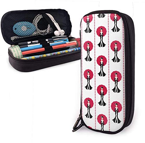 Estuche de lápices japonés Lady Umbralla PU de cuero con cremallera doble, oficina escolar de gran capacidad Papelería Caja Bolígrafo