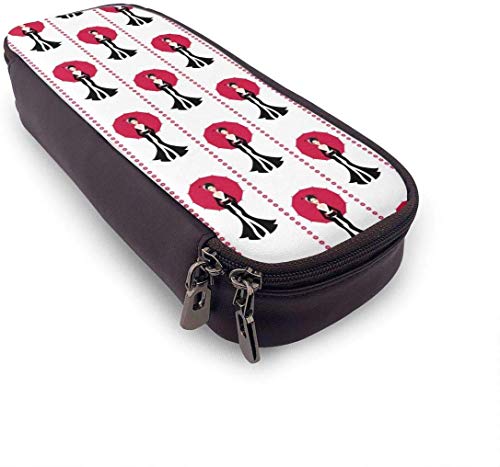 Estuche de lápices japonés Lady Umbralla PU de cuero con cremallera doble, oficina escolar de gran capacidad Papelería Caja Bolígrafo