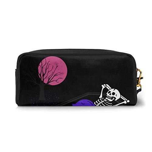 Estuche portátil de piel sintética para lápices, diseño de calavera con pantalla de chupito y maquillaje, con cremallera, color Captura de pantalla de calavera talla única