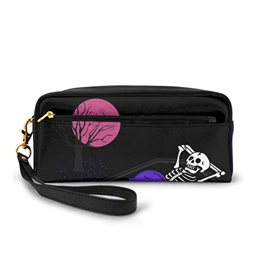 Estuche portátil de piel sintética para lápices, diseño de calavera con pantalla de chupito y maquillaje, con cremallera, color Captura de pantalla de calavera talla única