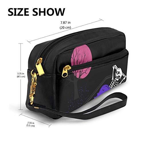Estuche portátil de piel sintética para lápices, diseño de calavera con pantalla de chupito y maquillaje, con cremallera, color Captura de pantalla de calavera talla única