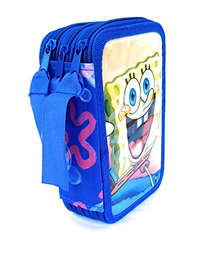 Estuches Bob Esponja de Lapìces, Estuche Bob Esponja,Triple con Tres Cremlleras, Estuche Escolar con Bob Esponja, Gran Capacidad para la Escuela.