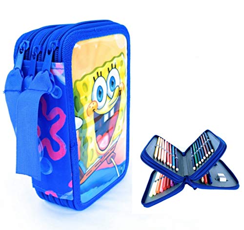 Estuches Bob Esponja de Lapìces, Estuche Bob Esponja,Triple con Tres Cremlleras, Estuche Escolar con Bob Esponja, Gran Capacidad para la Escuela.