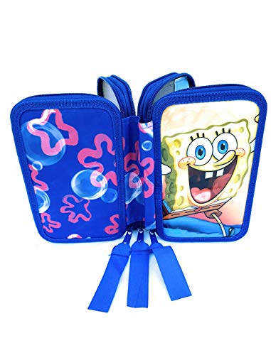 Estuches Bob Esponja de Lapìces, Estuche Bob Esponja,Triple con Tres Cremlleras, Estuche Escolar con Bob Esponja, Gran Capacidad para la Escuela.