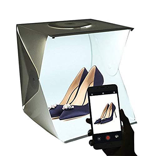 Estudio de Fotografía Mini portátil Gleading 40x40x40cm Carpa Luminosa Lightroom con luz LED. Kit de Caja de luz: Carpa Plegable + Dos Fondos (Blanco y Negro)