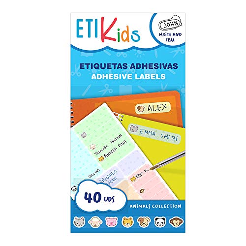 ETIKIDS 40 Etiquetas adhesivas laminadas personalizables multiusos, con iconos de animales (Funny Animales)